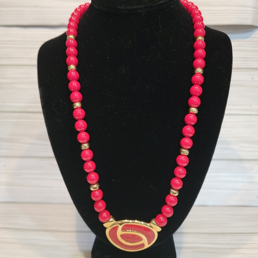 Vintage Napier Red Beaded Pendant Necklace